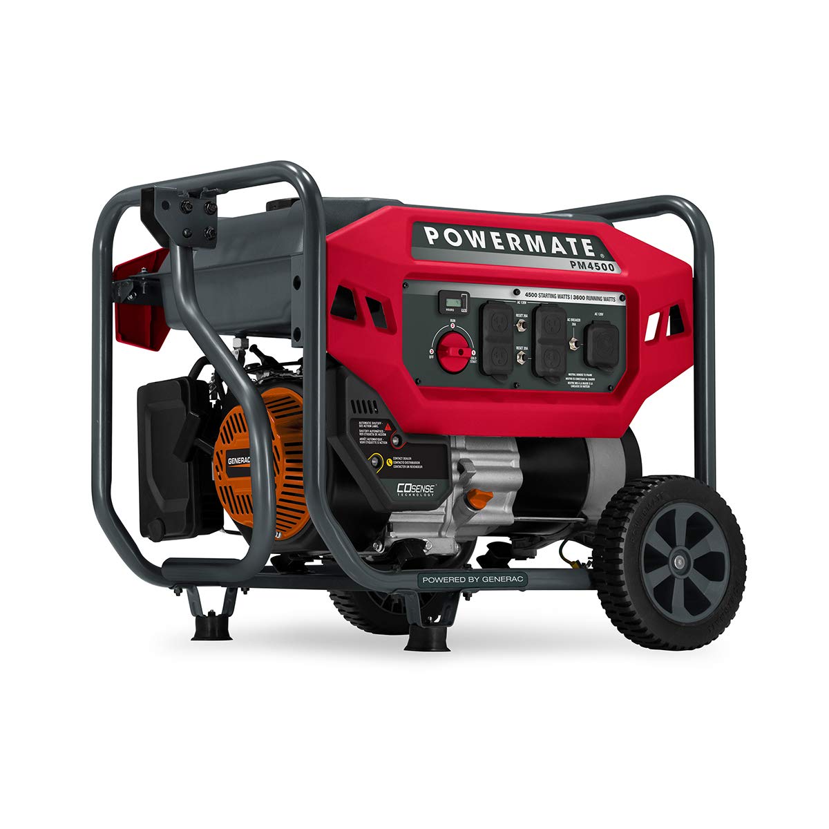 Powermate PM4500 4,500-Watt Gas-Powered Portable Open Frame Generator - COsense Technology - Quiet Operation - Ideal for Home, Camping, RV and Outdoor Activites - Engine Powered by Generac - 50 State