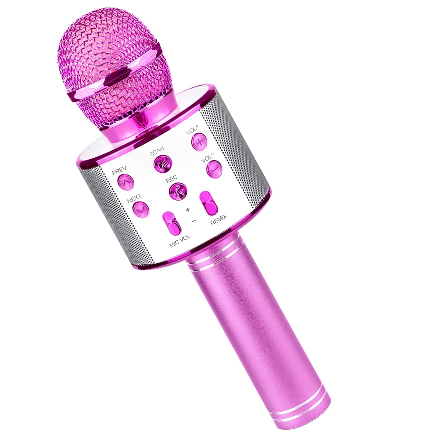 Justcool 5-in-1 Wireless Bluetooth Microphone for Kids, Portable Handheld Karaoke Mic Speaker Player Recorder, Suitable for Singing, Recording, Playing, and Traveling, Rose Pink