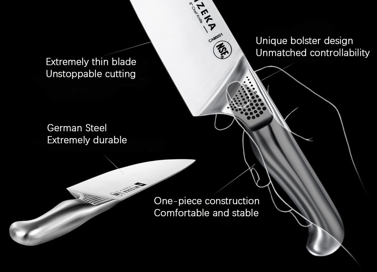 WIZEKA 15PCS Stainless Steel Kitchen Knife Set