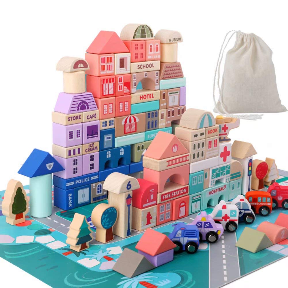 Wooden Building Blocks Set for Toddlers