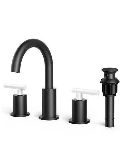 FORIOUS Matte Black Widespread Bathroom Faucet with Drain