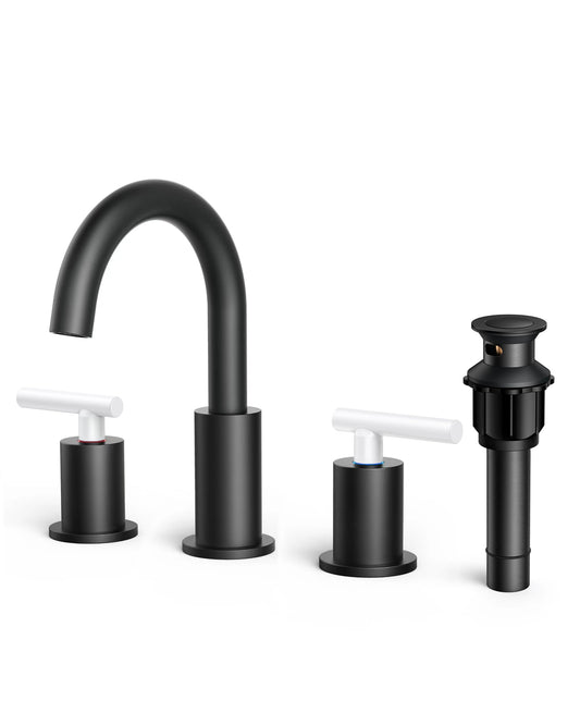 FORIOUS Matte Black Widespread Bathroom Faucet with Drain