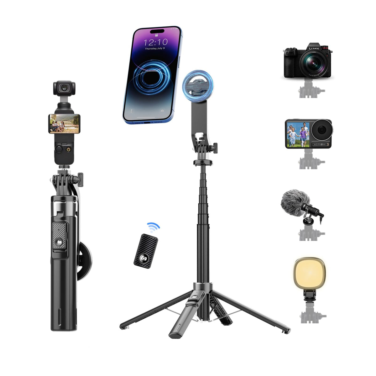 53-Inch Magnetic Phone Tripod Selfie Stick with Remote