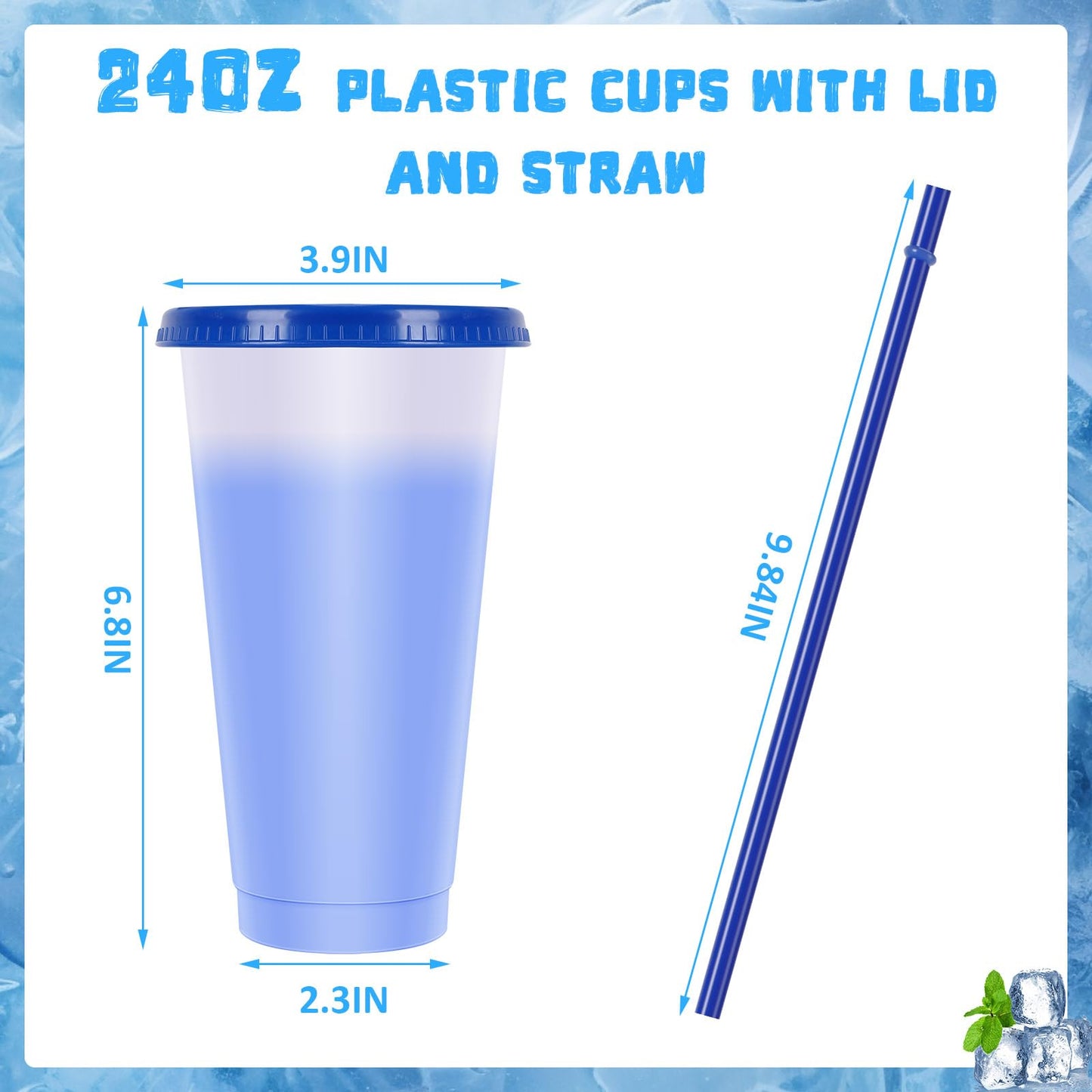24 oz Reusable Cups with Lids and Straws