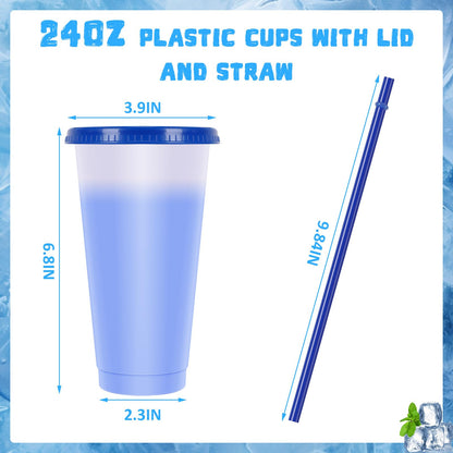 24 oz Reusable Cups with Lids and Straws