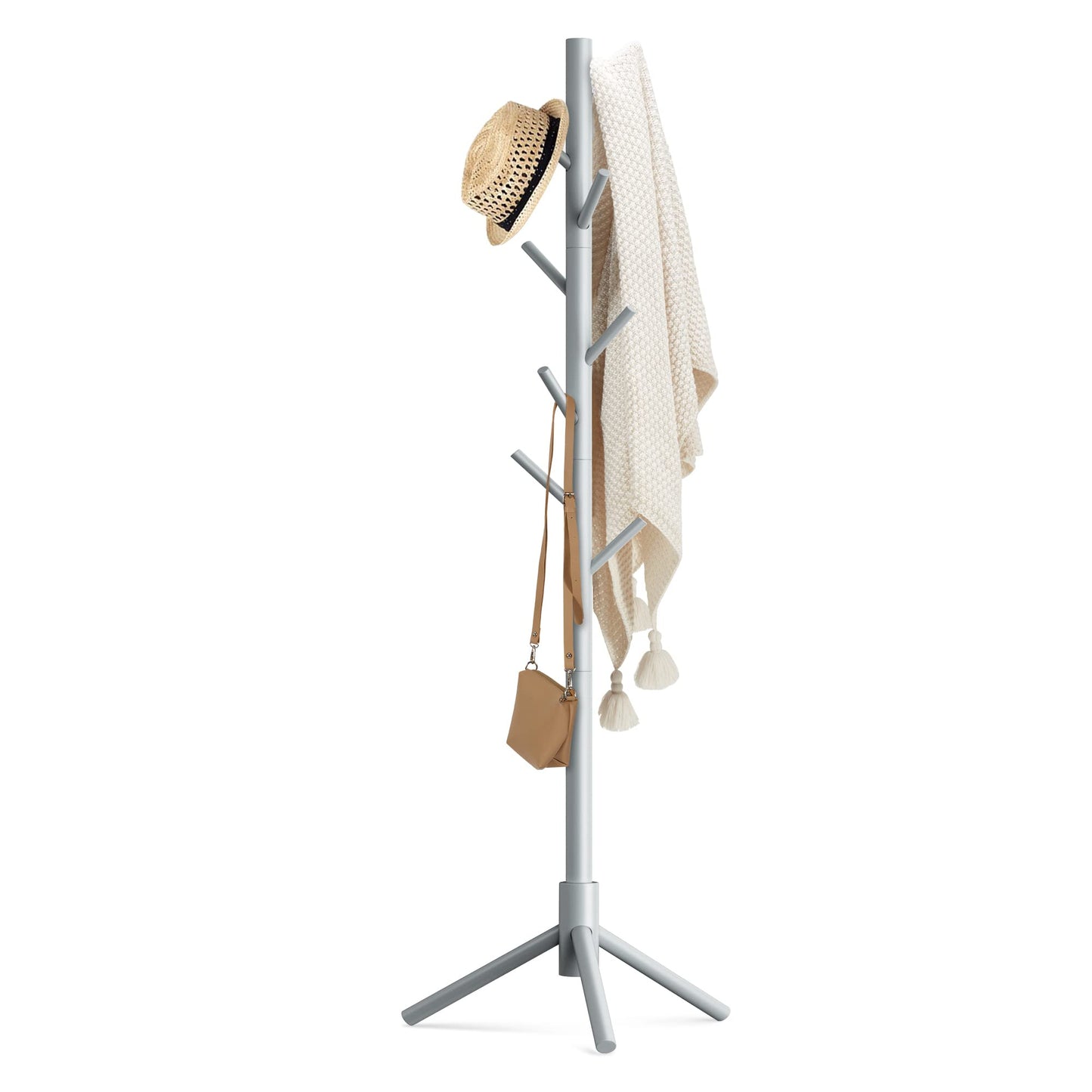 Wooden Coat Rack Stand with 8 Hooks