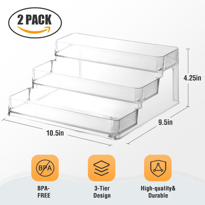 CherHome 2PCS Spice Rack Organizer，3-Tier Spice Organizer for Cabinet，Set of 2 Kitchen Countertop and Cabinet Seasoning Organizer (2 Pieces)