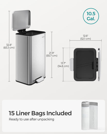 SONGMICS 10.5 Gallon Stainless Steel Trash Can