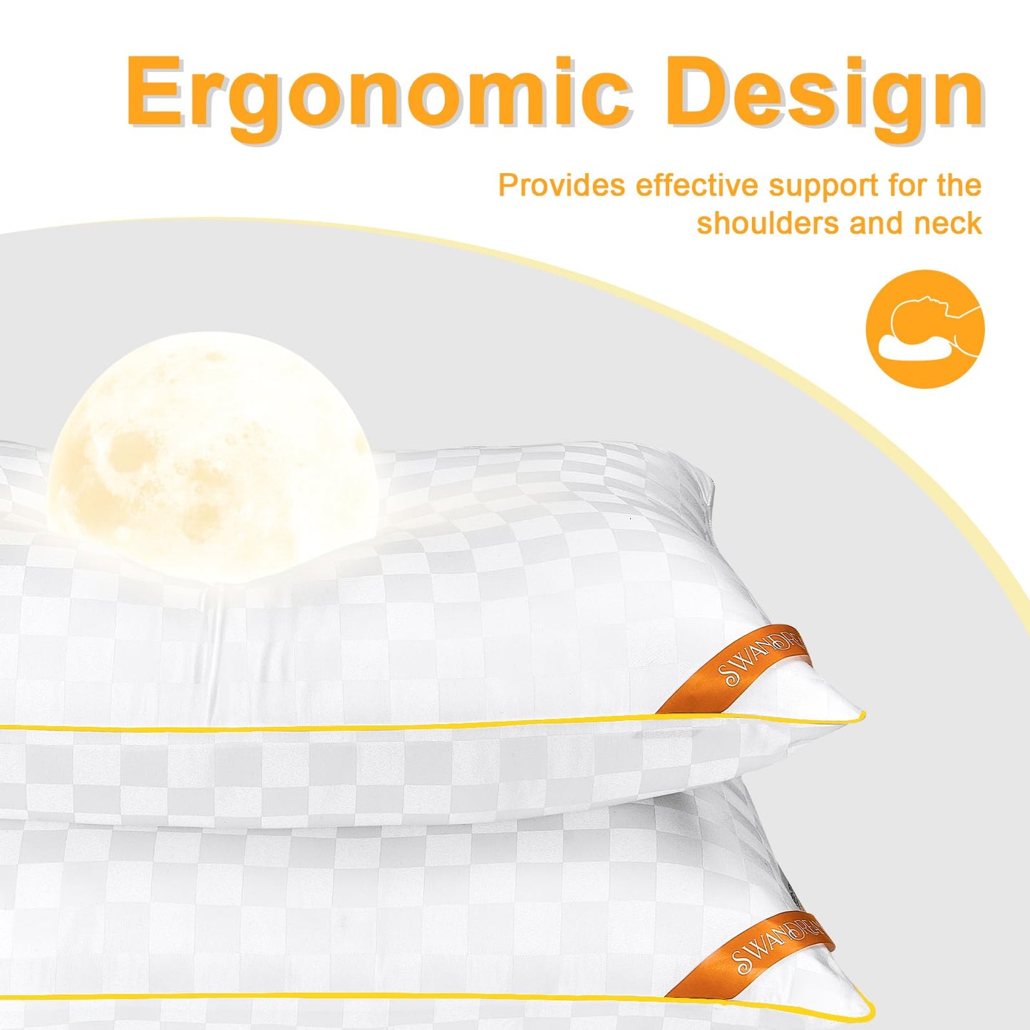 Swandream Standard Size Pillows Set of 2, Soft and Skin Friendly Down Alternative Pillow for Sleeping, Cooling Breathable Pillow for Back, Stomach or Side Sleepers, Golden, 20 * 26 Inches