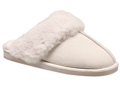 Nine West Scuff Slippers For Women, Extra Soft & Comfortable Winter House Shoes, Ivory, Large 9-10