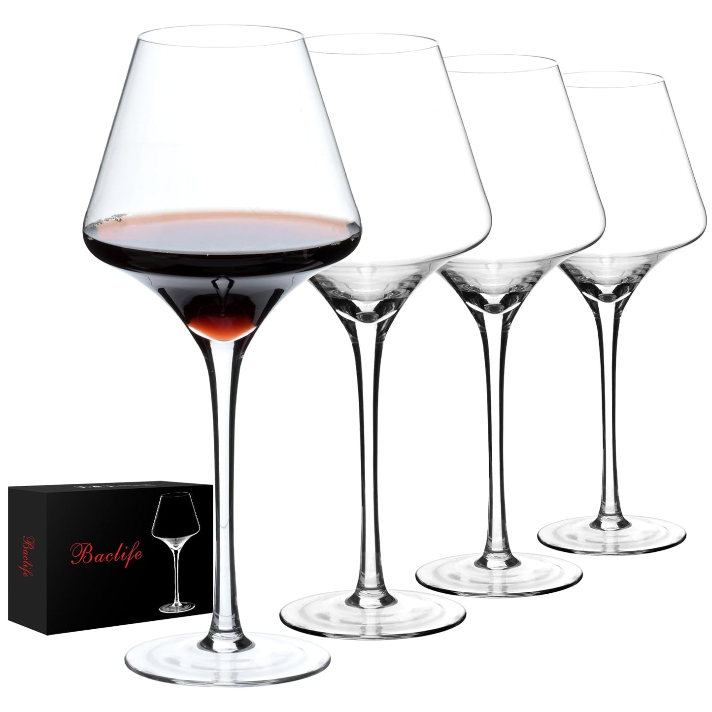 BACLIFE Set of 4 Crystal Red Wine Glasses