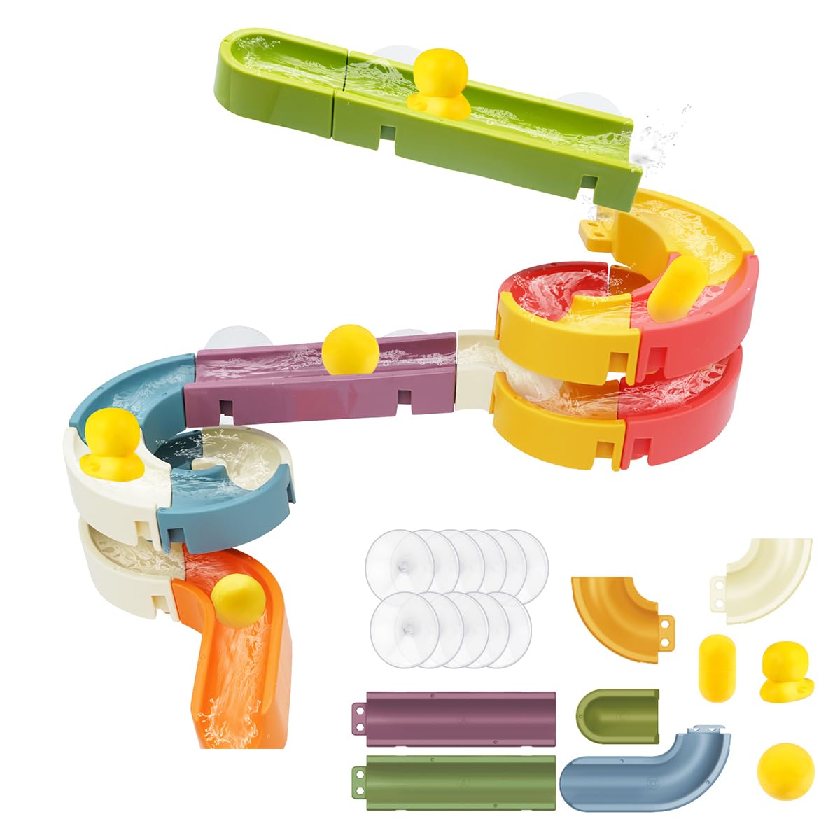 Think Wing Bath Toys Water Ball Track for Kids for Wall Bathtub Toy Slide for Toddlers 3 4 5 6 Years 37 Pcs DIY Take Apart Set Shower Gift for Children