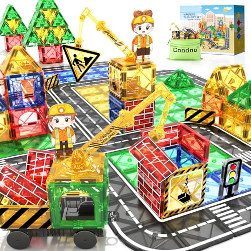 Magnetic Tiles Road Set with Crane STEM Building Toys