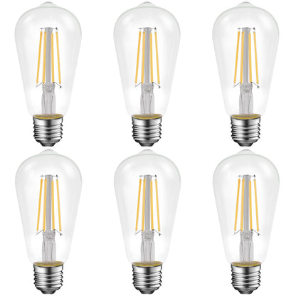 Energetic Dimmable LED Filament Light Bulbs, High Brightness, 8W, 60 Watt Equivalent, ST58 ST18, Daylight 5000K, Classic Clear Glass, 6 Pack