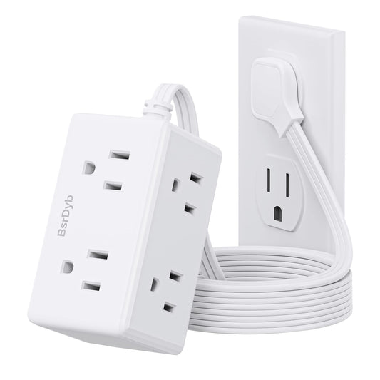 6Ft Flat Plug Power Strip with 6 Outlets