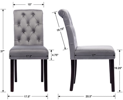 chairus Dining Chairs Set of 2 Mid Century Modern Living Room Chairs with Button Tufted High Back Velvet Armless Chair Comfy Upholstered Side Chairs for Kitchen/Restaurant/Bedroom, Grey