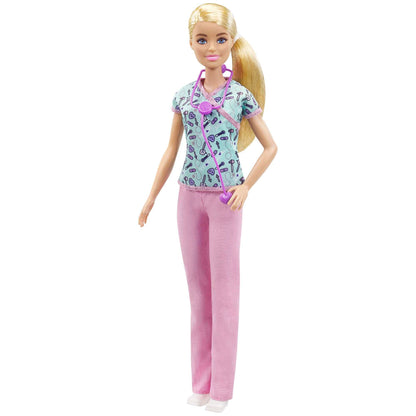 Barbie Careers Fashion Doll & Accessory, Nurse Wearing Print Top, Pink Pants & White Shoes with Stethoscope