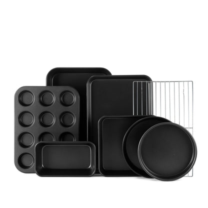 S·KITCHN Bakeware Set, Nonstick Baking Set, Including Loaf Pan, 2 Pieces Pie Pan, Roasting Pan Baking Sheet with Rack 12-Cup Muffin Pan and Brownie Pan - 8 Piece