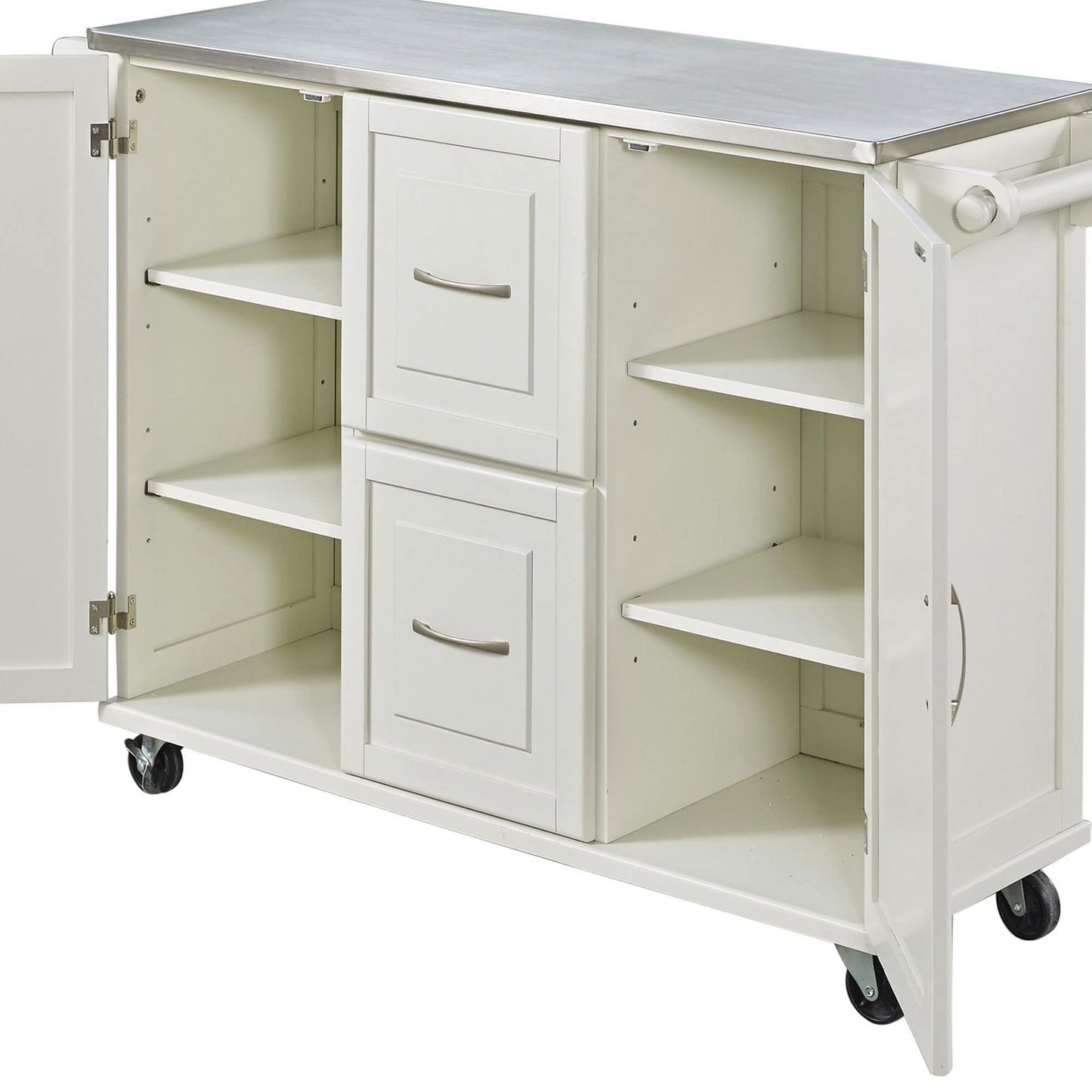 Homestyles Dolly Madison Off-White Mobile Kitchen Cart with Stainless Steel Top, 54 Inches Wide