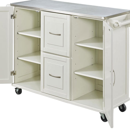 Homestyles Dolly Madison Off-White Mobile Kitchen Cart with Stainless Steel Top, 54 Inches Wide