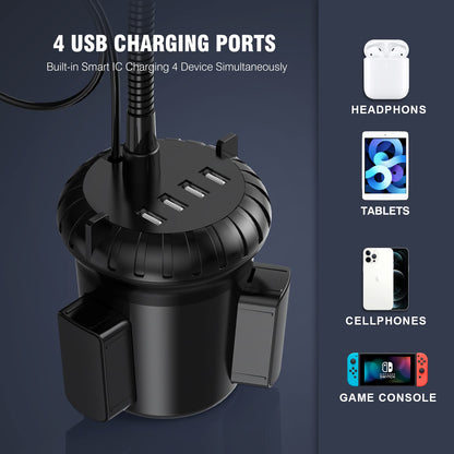 4-Port USB Car Charger with Phone Mount