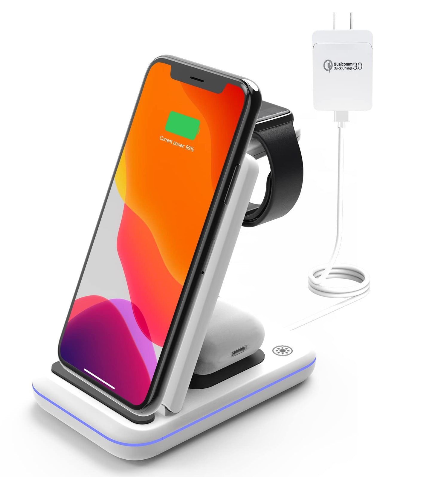 MSTJRY Wireless Charging Station, 3 in 1 Wireless Fast Charger Stand for iPhone 15/14/13/12/11/Pro/Max/XS/XR/X/8/Plus, for Apple Watch Ultra 8/7/6/5/4/3/2/SE, for AirPods 3/2/Pro(Adapter Included)