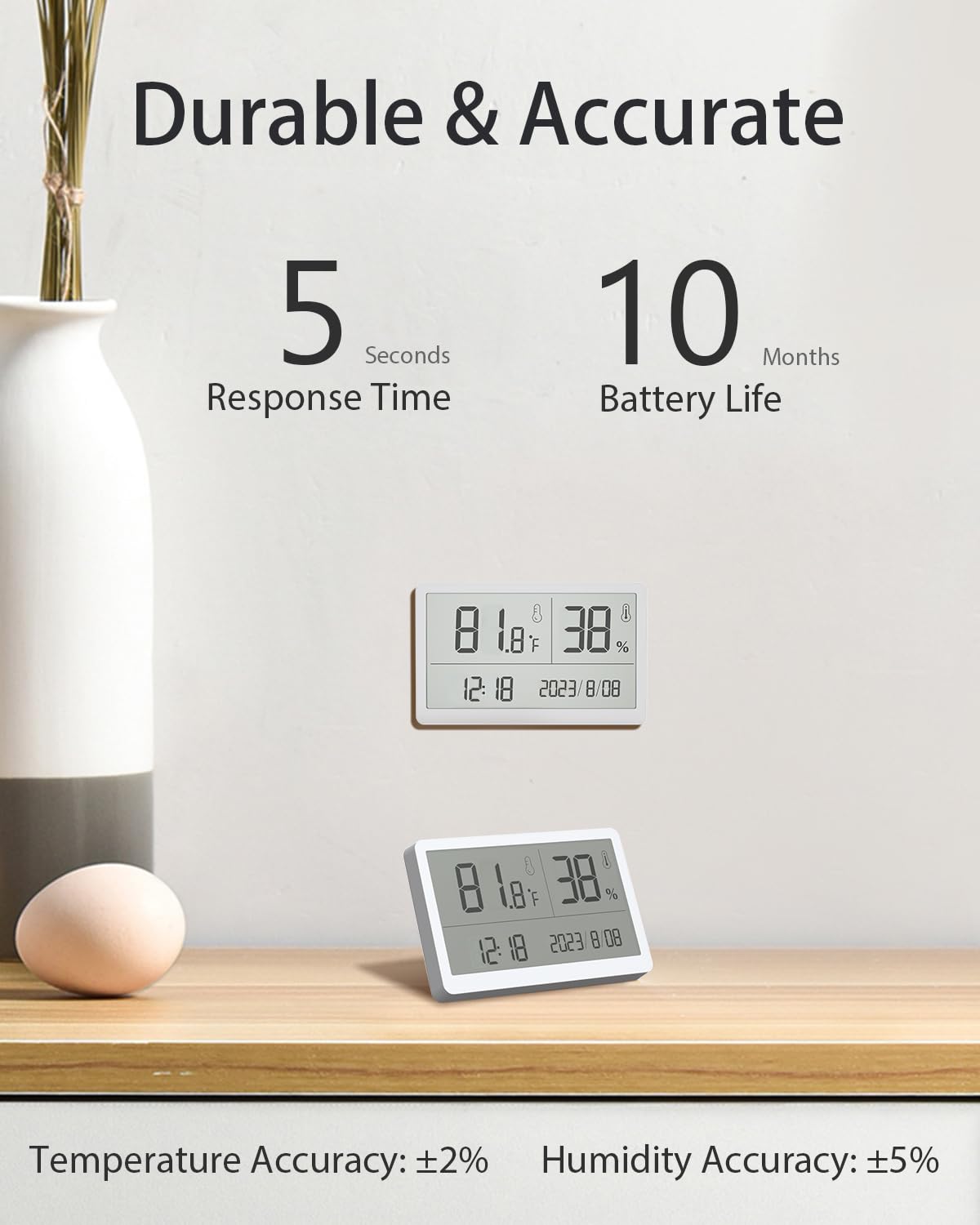 Wintact Digital Thermometer Hygrometer, Temperature Humidity Monitor Meter for Indoor Outdoor Home, Bedroom, Baby Room, Office, Greenhouse, Cellar, Reptile