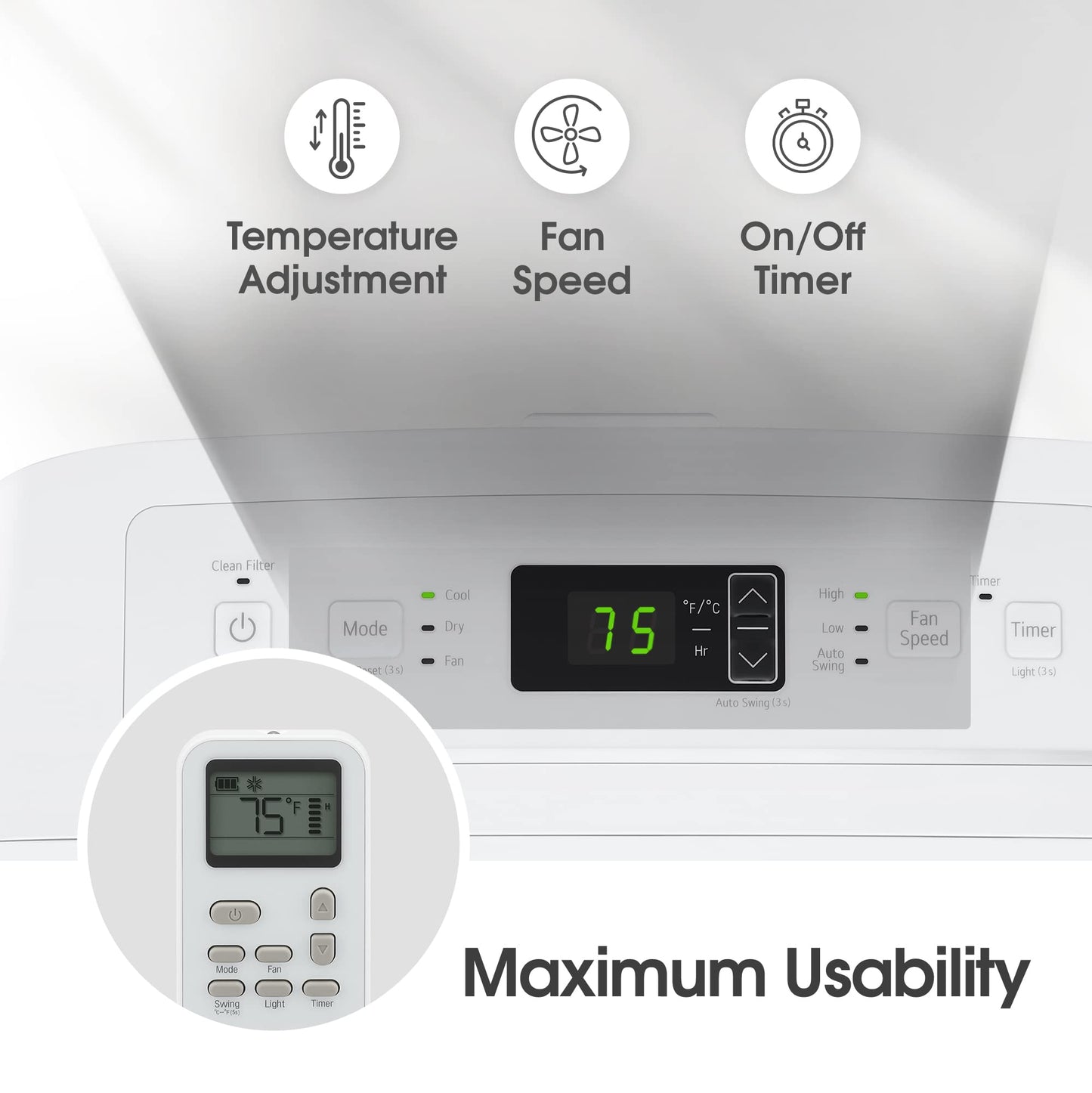 LG 7000 BTU Portable Air Conditioners [2023 New] Wheels for Easy Install & Mobility LCD Display Remote Control Cools 300 Sq.Ft 3-in-1 function Timer AC Unit Home Room White LP0723WSR
