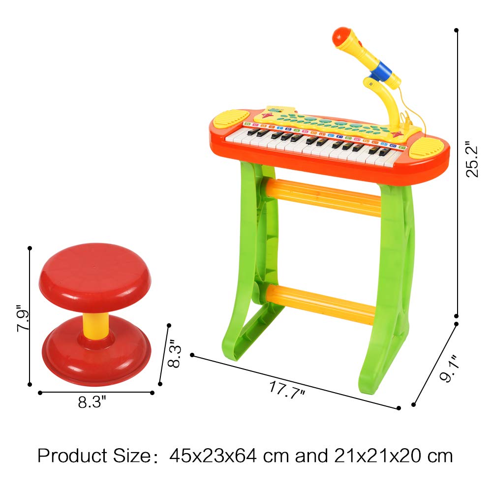 Kids Piano Keyboard Toys 31 Keys,Electronic Piano for Beginners,3 4 5 6 7 8 Years Old Toddler Girl Boy Gift,Musical Instrument, w/Microphone,Multiple Sounds,Stool,Recordings,Note Stickers - Red