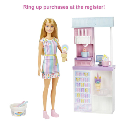 Barbie Careers Playset, Ice Cream Shop Set with Blonde Fashion Doll, Ice Cream Machine, Molds, Dough & Accessories