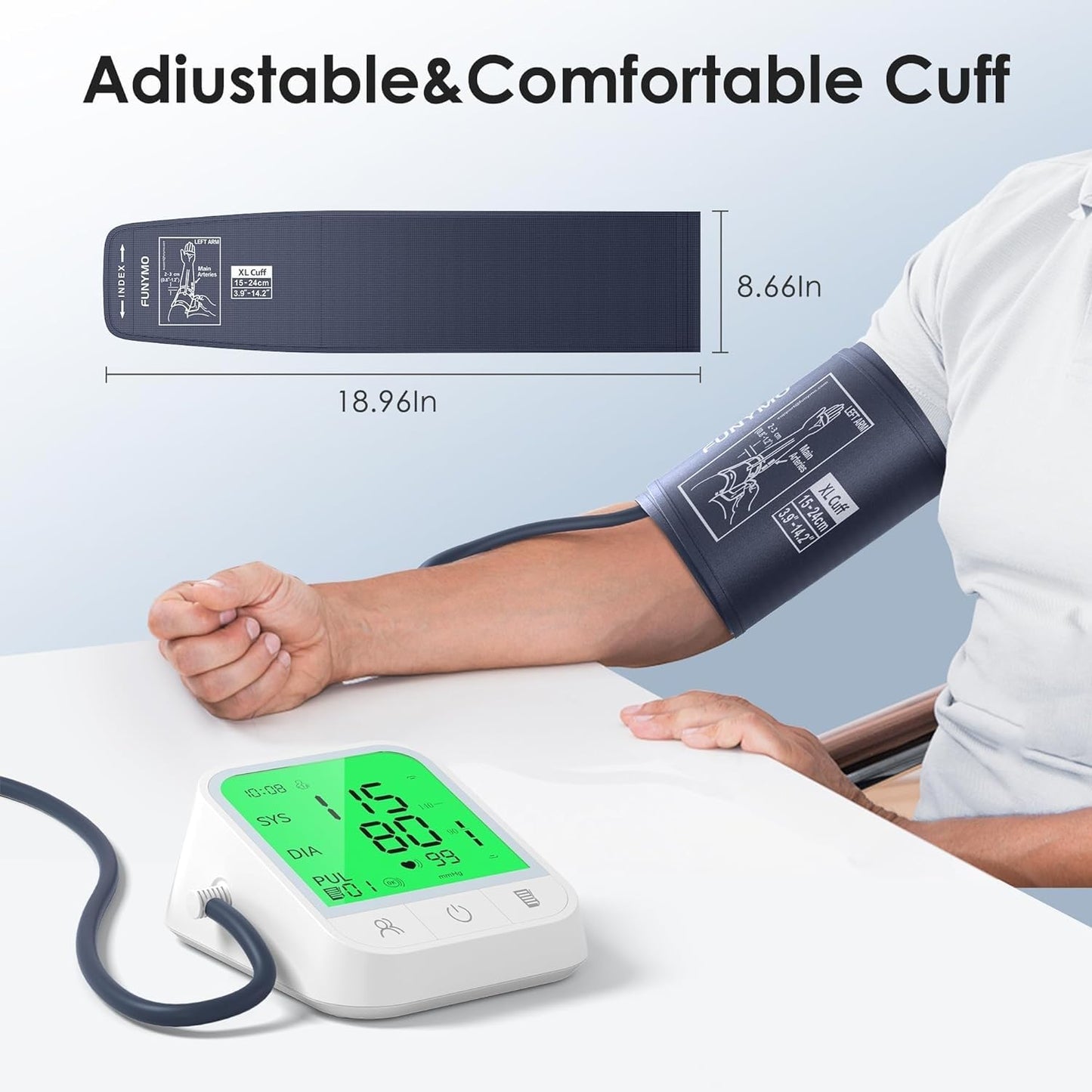 Freshcare Blood Pressure Monitor with Cuff, Large Cuff for Blood Pressure Machine, 2x99 Menory