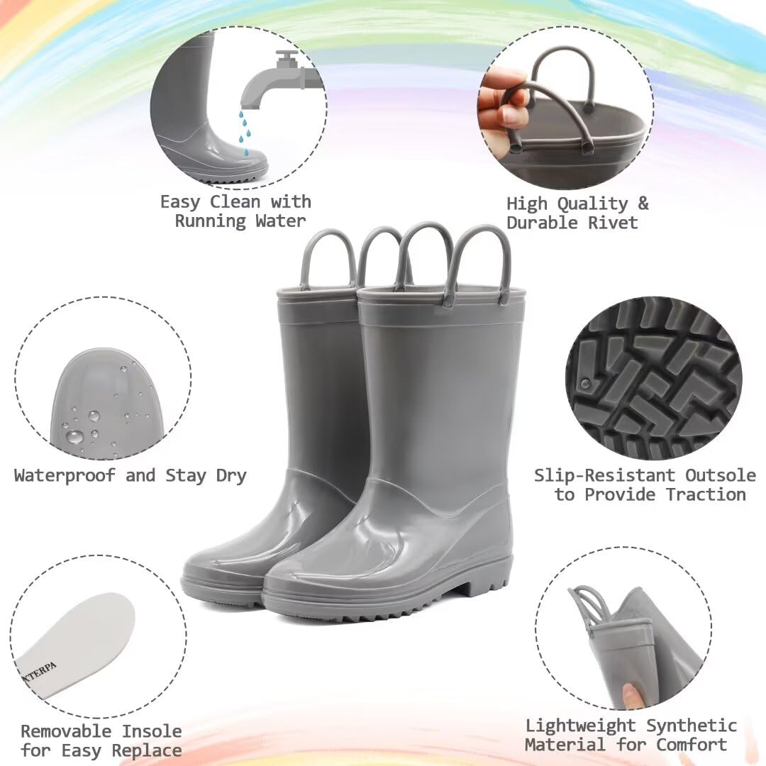 EUXTERPA Waterproof Kids Rain Boots with Handles