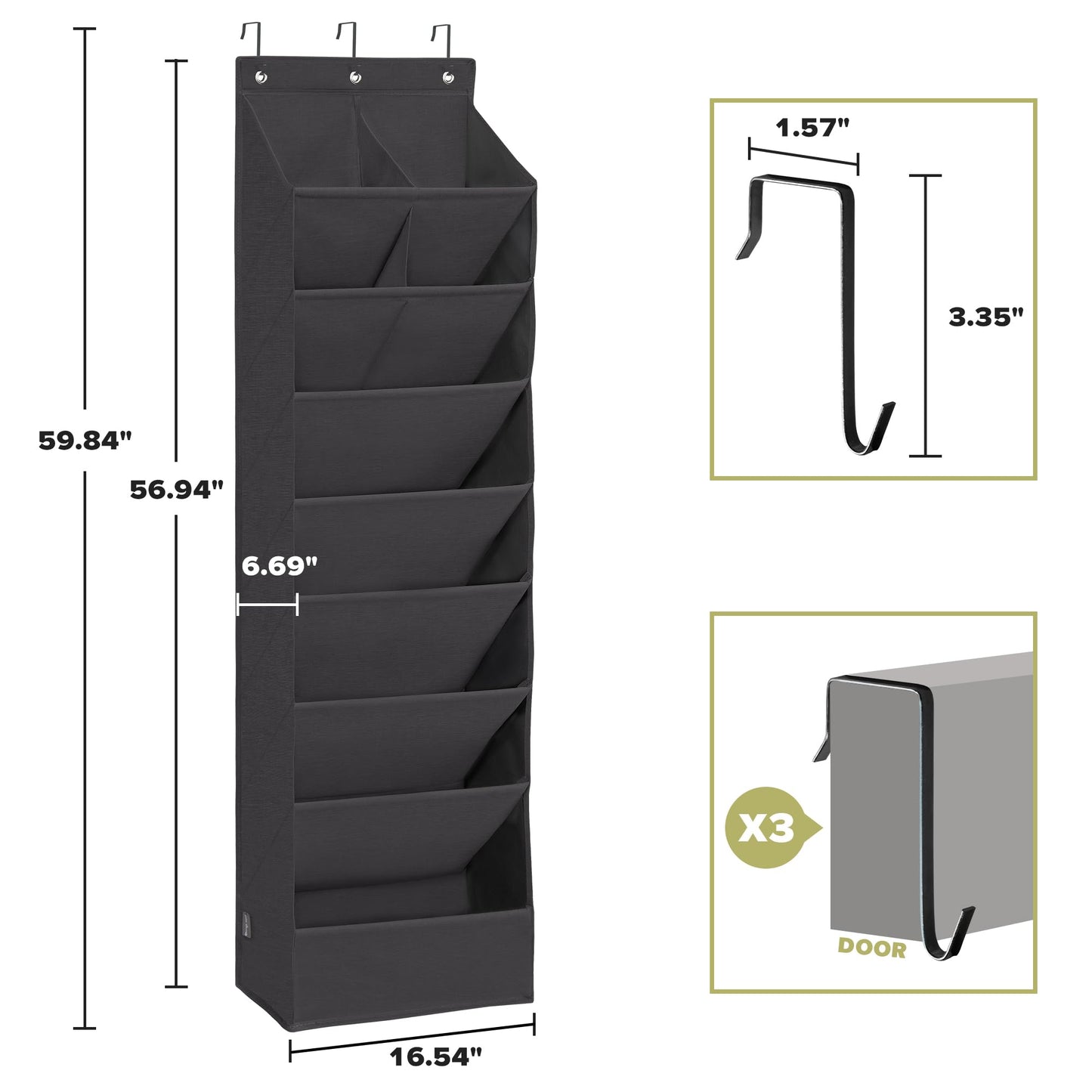 Shoe Organizer with 6 Large Pockets, Over Door
