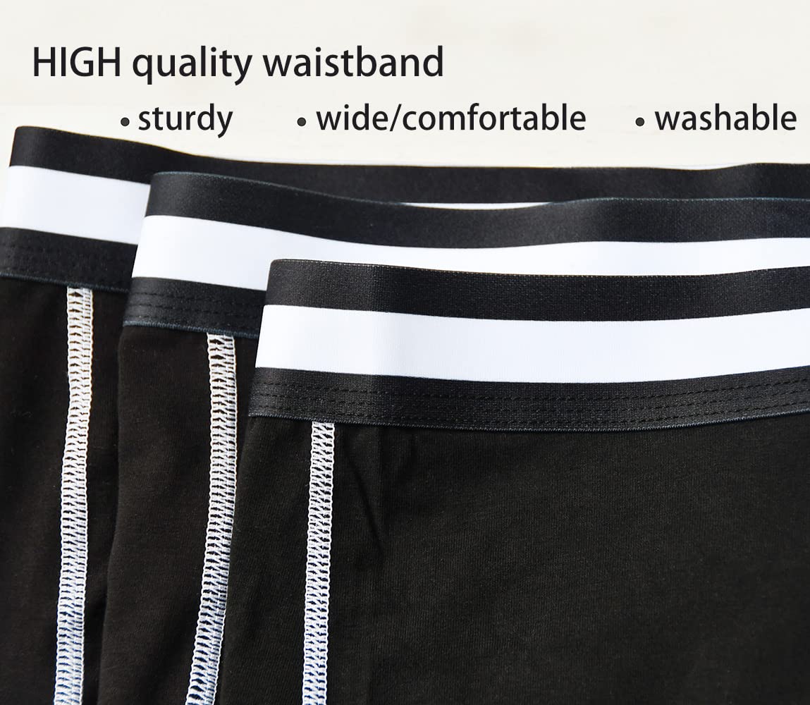 Men's Long Leg Boxer Briefs Cotton Underwear with Fly Pouch, 3-Pack (Black, Small)