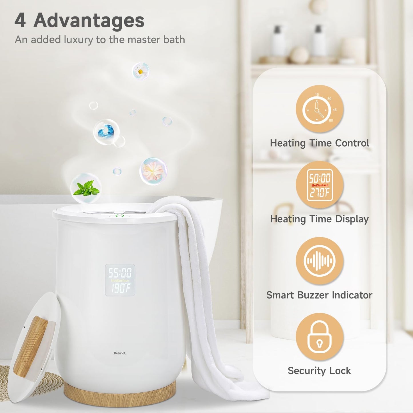 Keenhot Bucket Towel Warmers, Luxury Towel Warmer for Bathroom with Timer, LED Display & Adjustable Timer, Child Lock, Towel Warmer Spa for Oversize Bathrobes Blankets