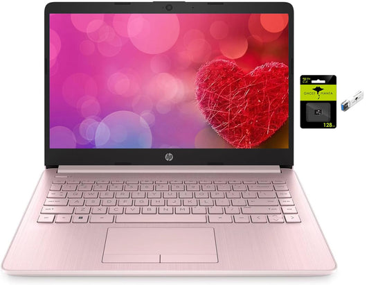 HP 14" Laptop Ultral Light for Students and Business, Quad-Core Intel Celeron Processor, 16GB RAM, 256GB Storage (128GB eMMC + 128GB Ghost Manta SD Card), HDMI, WiFi, USB-A&C, Win 11