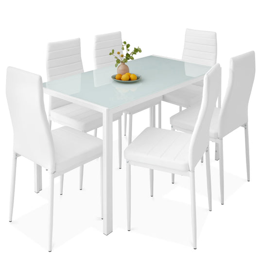 Best Choice 7-Piece Glass Dining Set - White