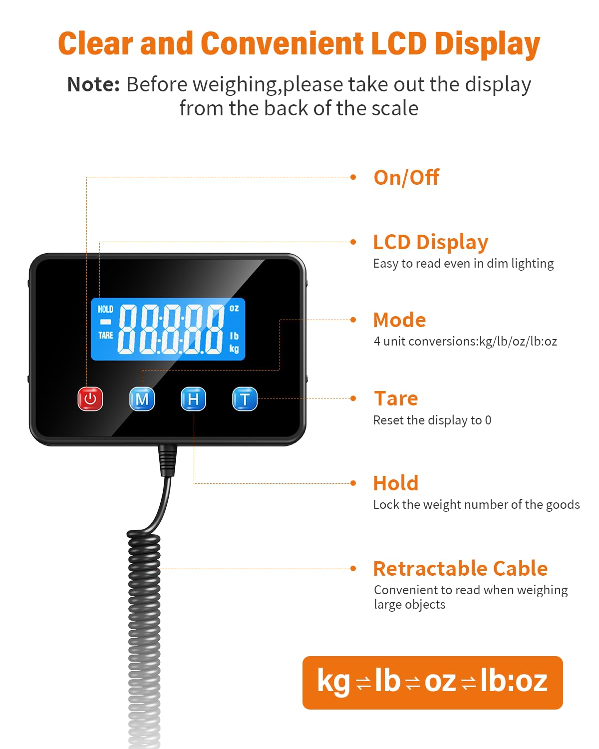 WESTHEY Shipping Scale 0.5oz-440lb High Accuracy Postal Scale, Digital Scale Weight Scale Luggage Scale for Packages Warehouse Home Small Business Pet Food Mail, Large Display Stainless Steel Panel