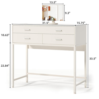 LIDYUK Vanity Desk with Mirror and Lights, Makeup Vanity Desk with Lights, 31.5 Inch Simple Home Office Desk, Small Desk Dressing Vanity Table with Double-Deck 3 Drawers, White