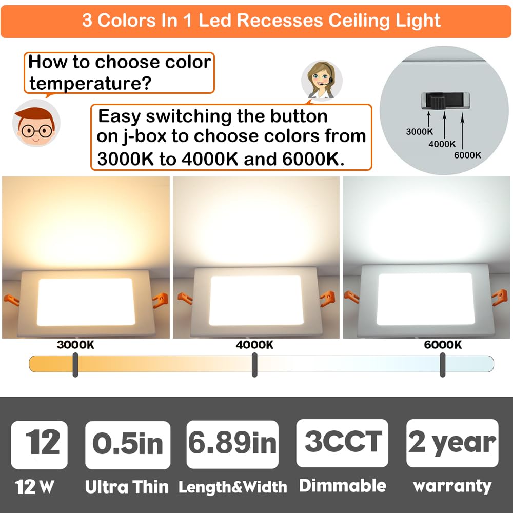 QIBANG 6 Pack Dimmable 6" LED Recessed Lights