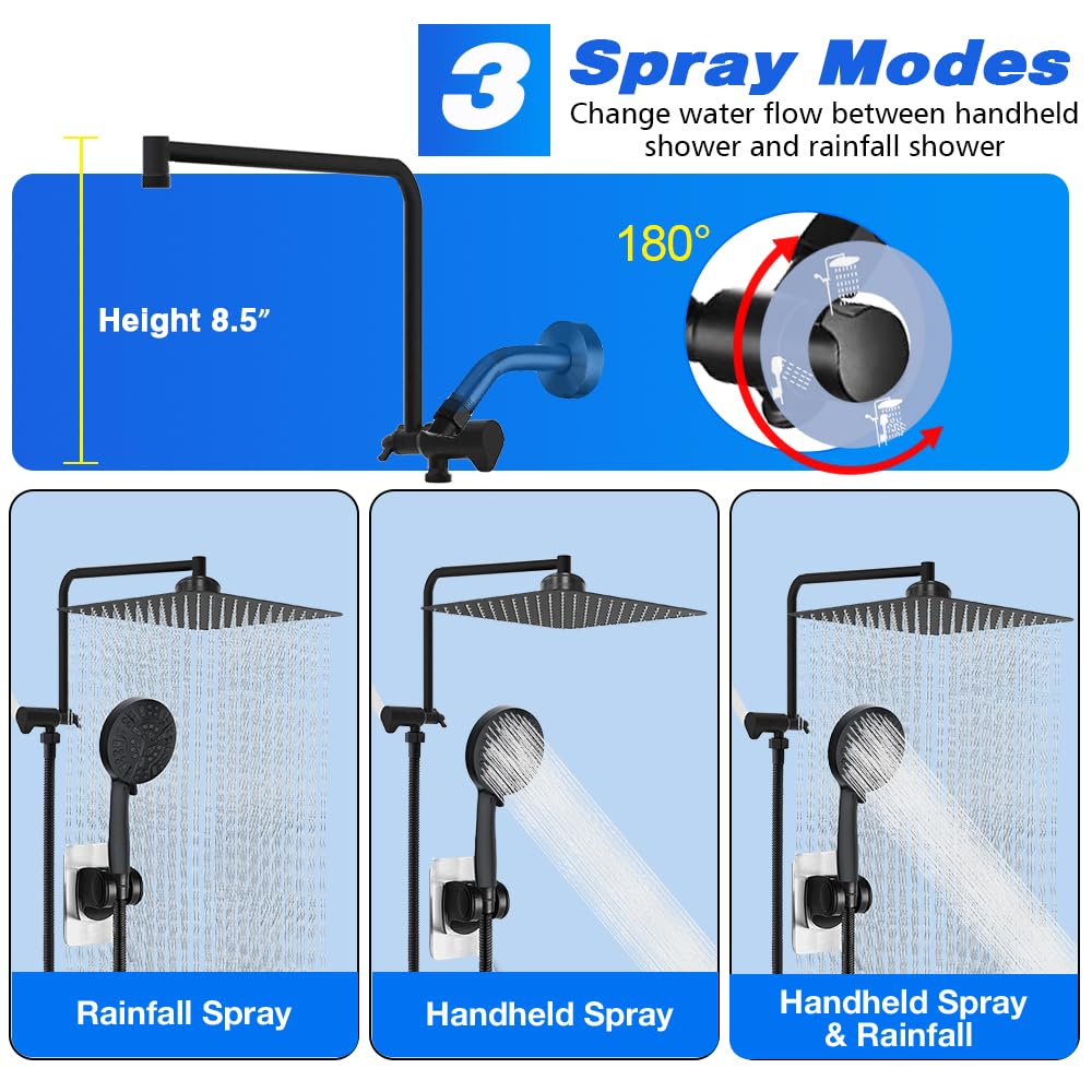 Filtered Black Rain Shower Head Set with Handheld