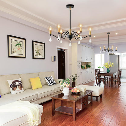 6-Light Black and Gold Chandelier with Crystal Decoration - Perfect for Farmhouse and Dining Room Lighting Fixtures