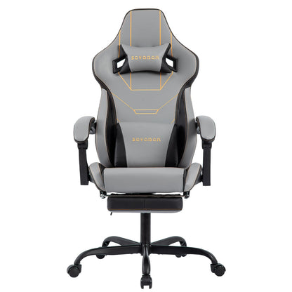 Video Gaming Chair with Footrest, Ergonomic Game Chair with Lumbar Support, Height Adjustable Swivel Racing Gaming Massage Chair, Reclining Computer Office Desk Chair for Adults