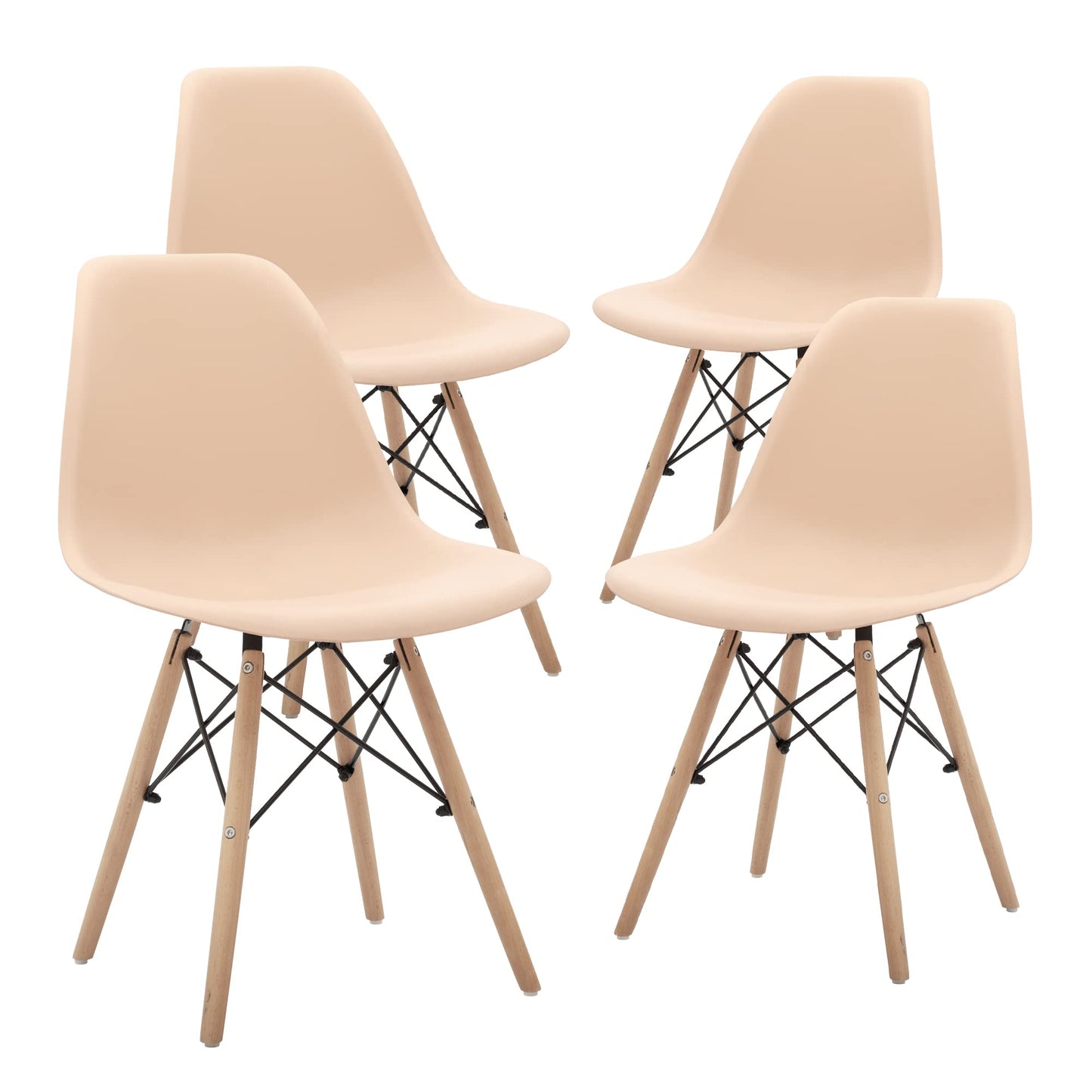 CangLong Modern Mid-Century Shell Lounge Plastic Side Dining-Chairs, Set of 4, Beige