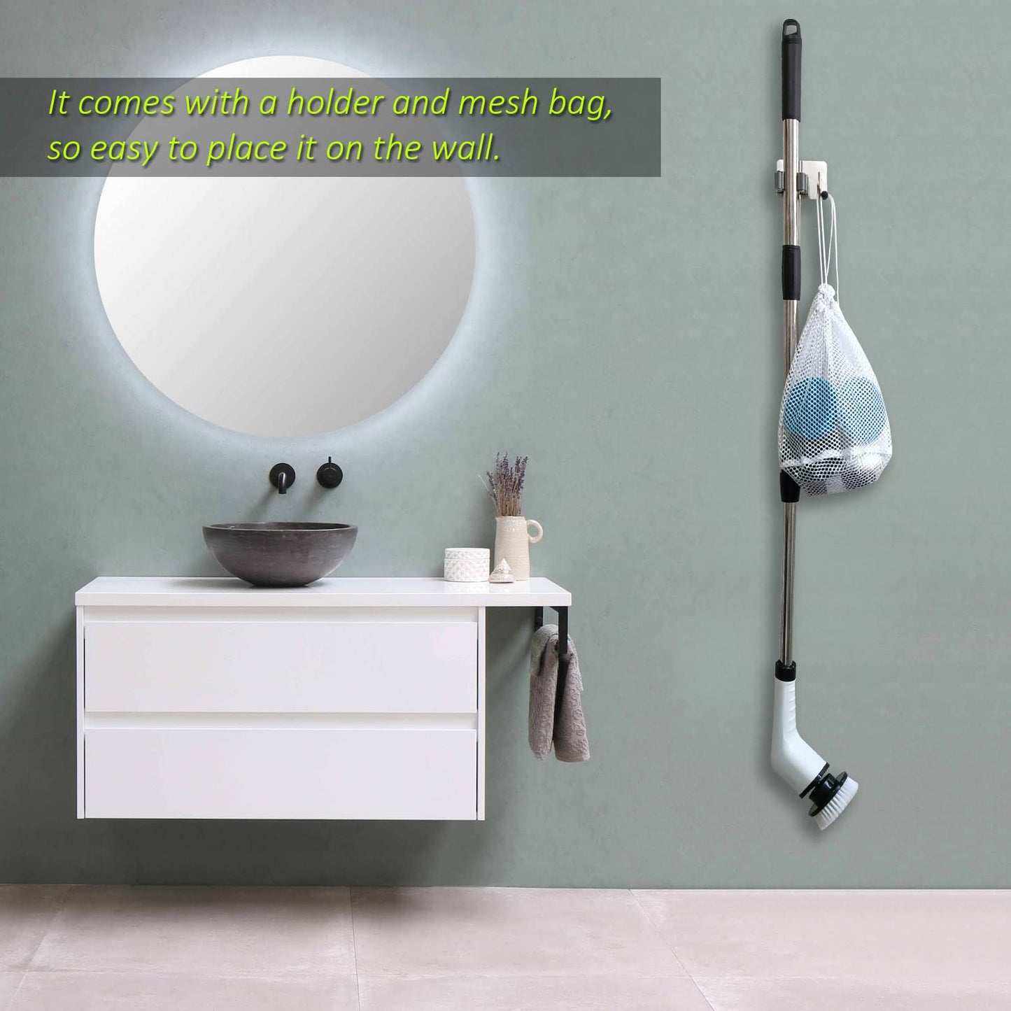 ZLPMARY Electric Spin Scrubber, Cordless Bath Tub Power Scrubber with 8 Replaceable Drill Brush Heads, Shower Cleaning Brush with Adjustable Handle for Bathroom, Tile Floor & Car, White, (ANS-8050)