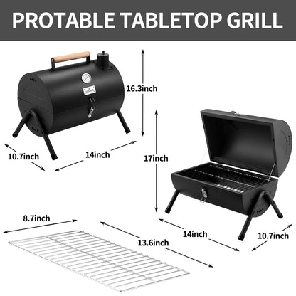 Portable Charcoal Grill, Tabletop Outdoor Barbecue Smoker, Small BBQ Grill for Outdoor Cooking Backyard Camping Picnics Beach by DNKMOR BLACK