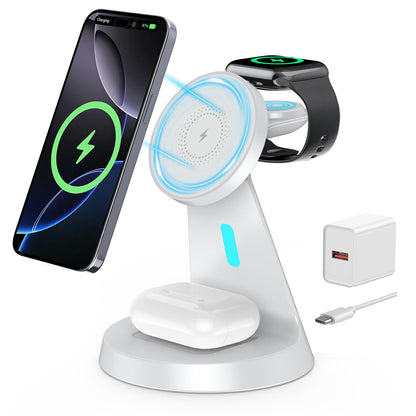 3 in 1 Charging Station Compatible with Magsafe Charger Wireless Charging Station for iPhone 17 16 15 14 13 12 Series Wireless Charger Stand for AirPods Wireless Charging Stand for iWatch Series