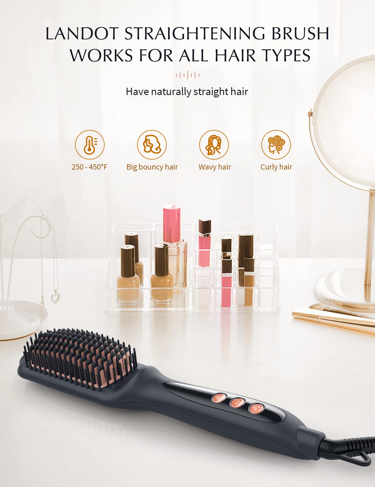 LANDOT Hair Straightening Brush with Dual Voltage