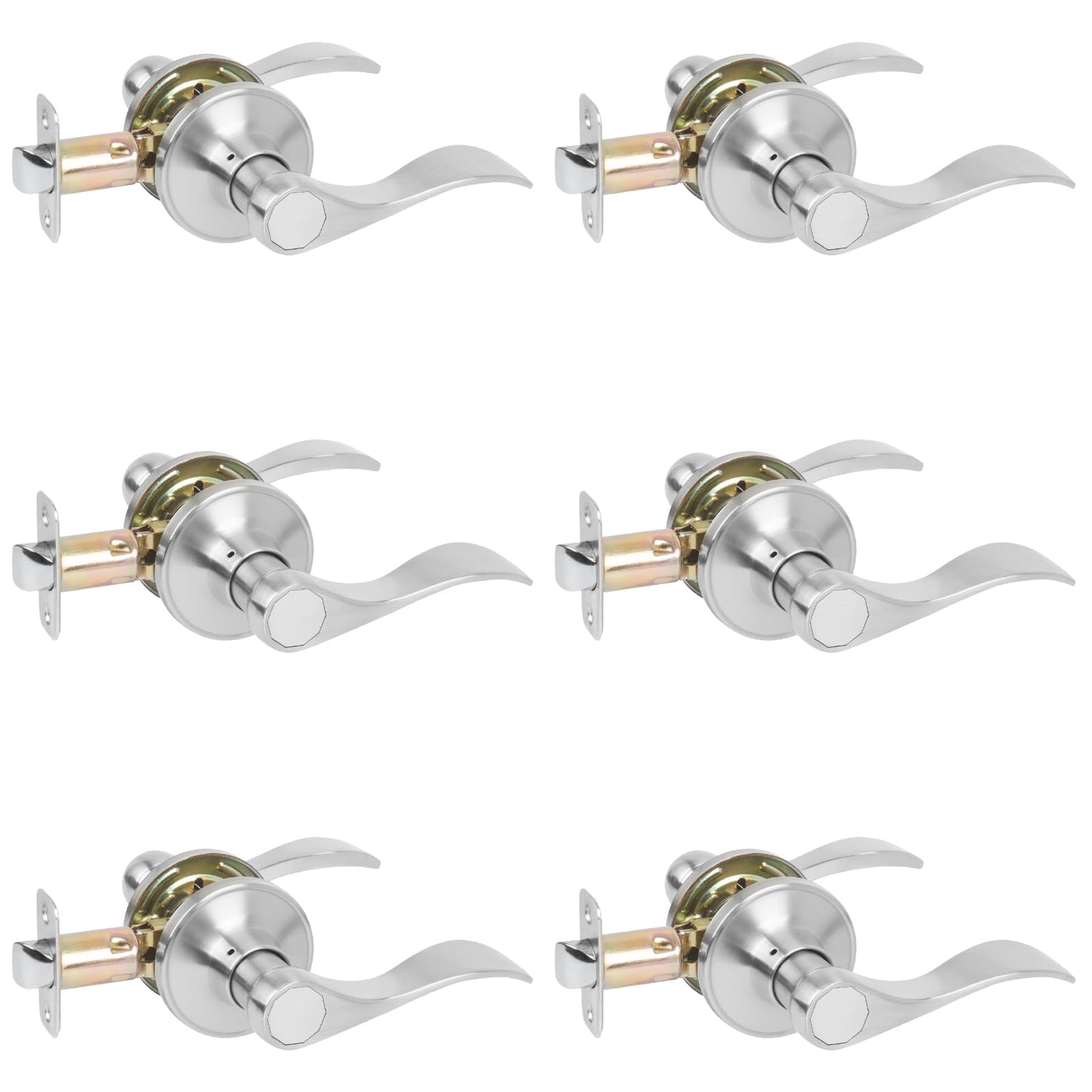 HOSOM 6 Pack Door Handle Interior Passage Door Levers No Locking Hallway Closet Doors Knobs Handle Set Keyless Wave Style Lever Door Handles Satin Nickel Door Knob