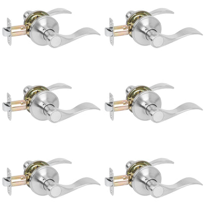HOSOM 6 Pack Door Handle Interior Passage Door Levers No Locking Hallway Closet Doors Knobs Handle Set Keyless Wave Style Lever Door Handles Satin Nickel Door Knob